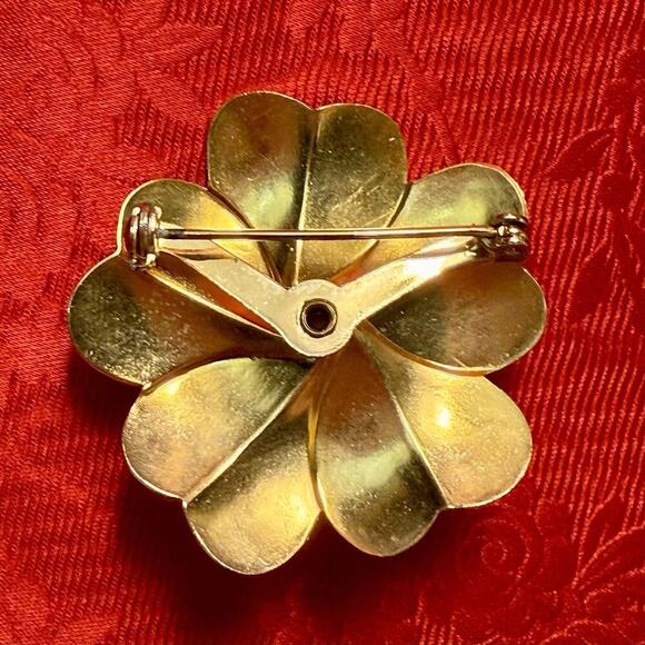 VTG Gold Tone Silver Tone Petals Pearl Flower Brooch Pin Retro 50’s Classic - Picture 5 of 11